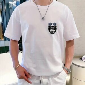 Handmade White Best Dad Ever Graphic‎ T-Shirt